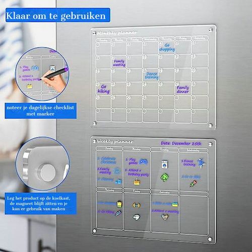 Magnabord© | Acryl magnetisch kalenderbord voor op de koelkast